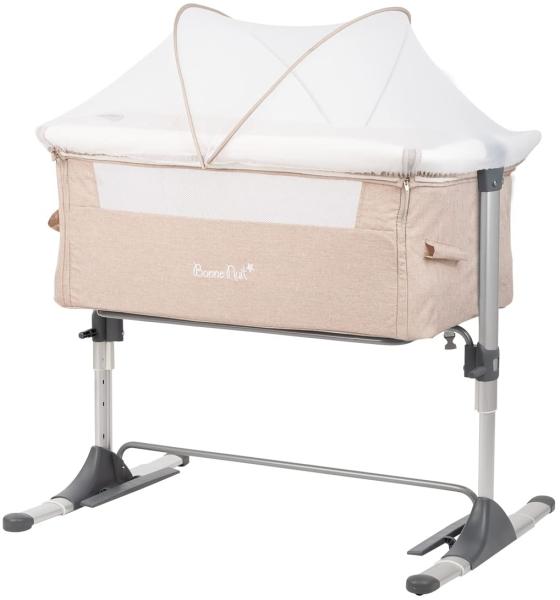 Kikkaboo Beistellbett Bonne Nuit, verstellbar, eine Seite zum Öffnen, 2 Räder beige