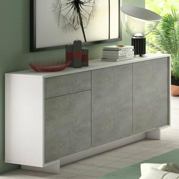 Dmora - Sideboard Agrifoglio, Wohnzimmer-Sideboard, Wohnzimmer-Buffet mit 3 Türen und 1 Schublade, 100% Made in Italy, 170 x 42 x 78 cm, Weiß und Zement