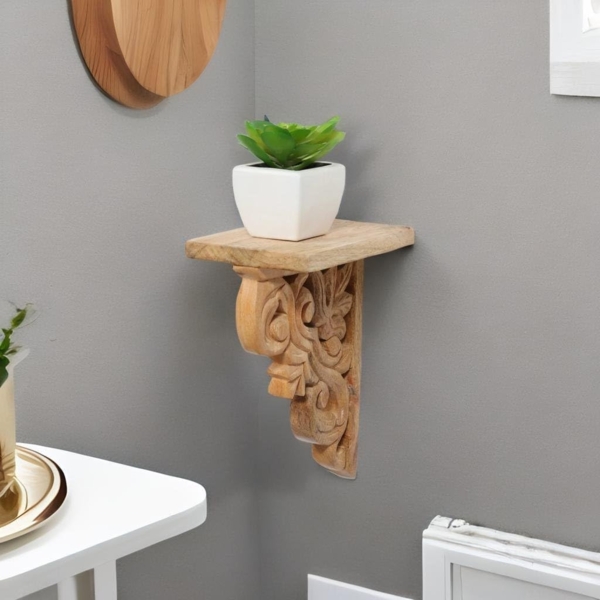 Marrakesch Orient & Mediterran Interior Wandregal 2er Set Wandablage Wandregal aus Massivholz Araba, 2-tlg, Handarbeit Bild 2