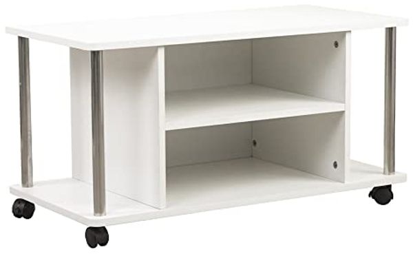BAKAJI Wagen TV-Schrank, weiß, 4 Räder, Fernseher, Holz, MDF, Holzwerkstoff Metall, Medium