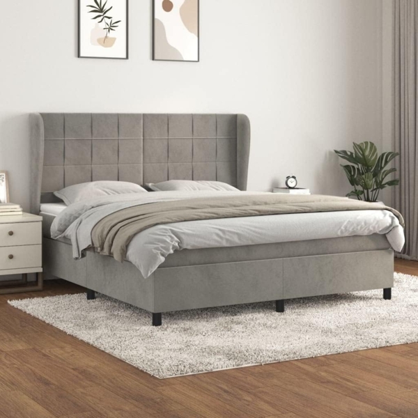 vidaXL Boxspringbett mit Matratze Hellgrau 180x200 cm Samt 3129225