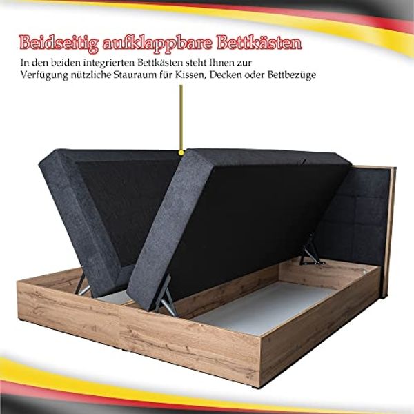 Boxspringbett Doppelbett LOFT 2 - Das perfekte Bett für Ihr Schlafzimmer. 160x200 cm Bett mit Bonellmatratze, mit Bettkasten für Bettwäsche und Topper. Bett mit Kopfteil. (LOFT 2 SHWARZ, 160x200) Bild 5