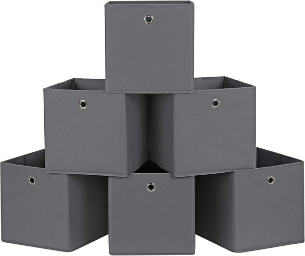 Songmics Aufbewahrungsboxen, 6er Set, Stoffboxen, Faltboxen aus Vliesstoff, Würfel, Aufbewahrungskörbe, für Spielzeug und Kleidung, grau RFB02G-3
