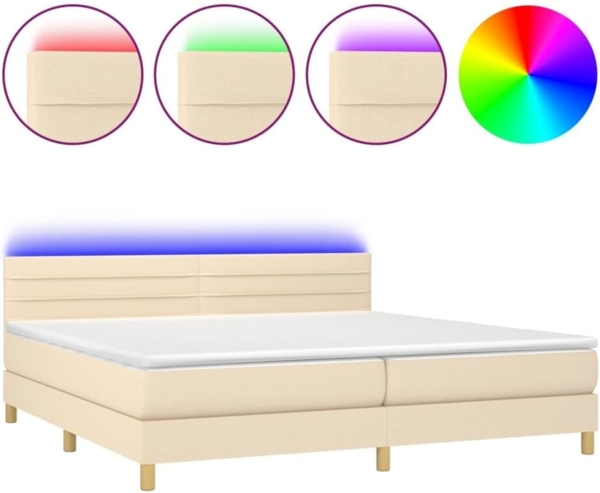 Boxspringbett mit Matratze & LED Stoff Creme 200x200 cm, Härtegrad: H2 [3133826] Bild 3