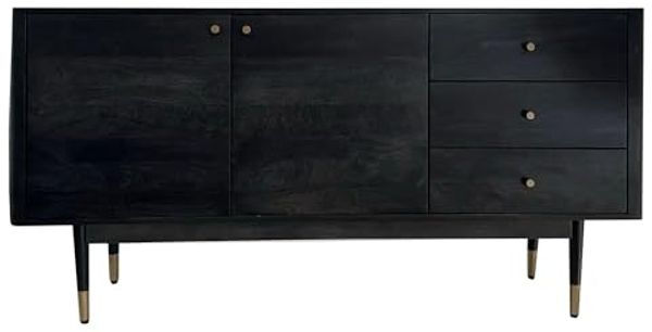 Sideboard Akazie Massivholz 160x81x42cm Schwarz 2 Türen 3 Schubladen Modern