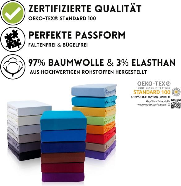 Hometex Premium Textiles Spannbettlaken Premium Boxspringbett Spannbetttuch ideal für Wasserbett und Matratzen, Jersey, Gummizug: Rundumgummizug, Spannbettlaken Premium Qualität 190 g/m², Gekämmte Baumwolle Bild 2