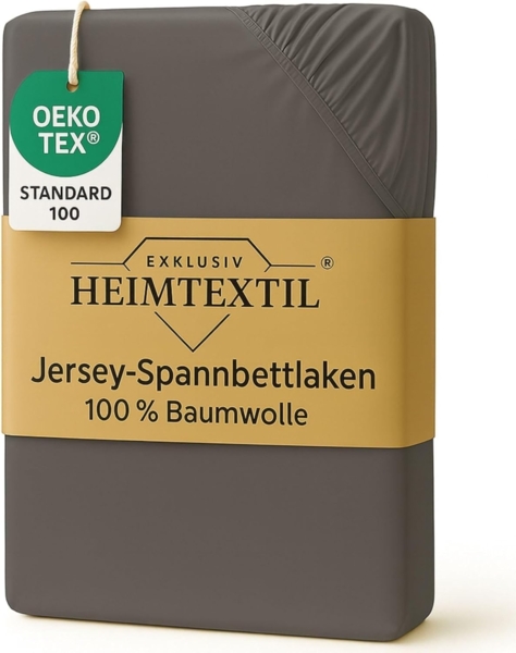 EXKLUSIV HEIMTEXTIL Marke Jersey Spannbettlaken 180 x 200 cm Grau 100% Baumwolle Öko - Tex Zertifiziert Bed-Sheet Bettlaken Spannbetttuch Topper Leinentuch