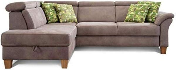 Cavadore Schlafsofa Ammerland mit Ottomane links / Federkern-Sofa im Landhausstil mit verstellbaren Kopfstützen, Bett und Bettkasten / 245 x 84 x 194 / Lederoptik hellbraun