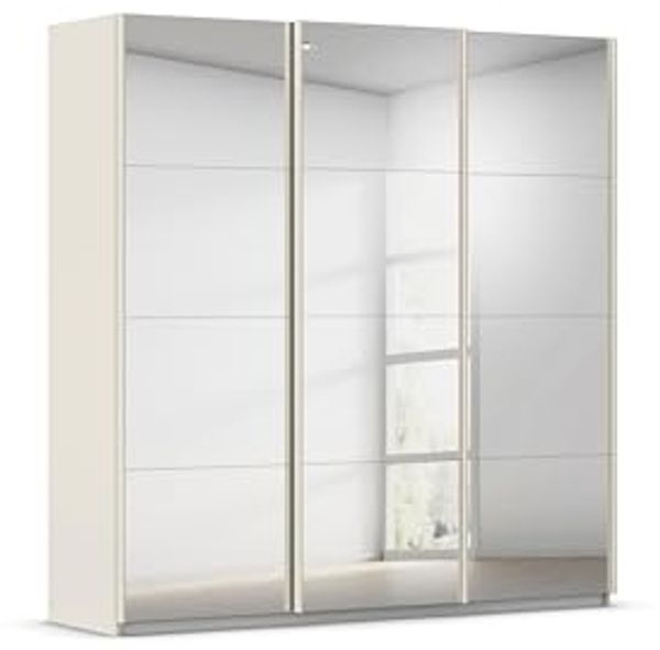 Rauch Möbel Kulmbach, Kleiderschrank mit Schwebetüren für Schlafzimmer, Kinderzimmer, Jugendzimmer, Garderobe, Flur, 3-türig, mit Spiegel, Zubehör Basic, Farbe Beige, Breite 203 cm