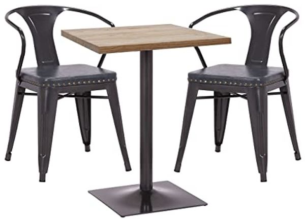 Set Bistrotisch 2x Esszimmerstuhl HWC-H10d, Stuhl Tisch Küchenstuhl Gastronomie MVG ~ schwarz-grau, Tisch hellbraun
