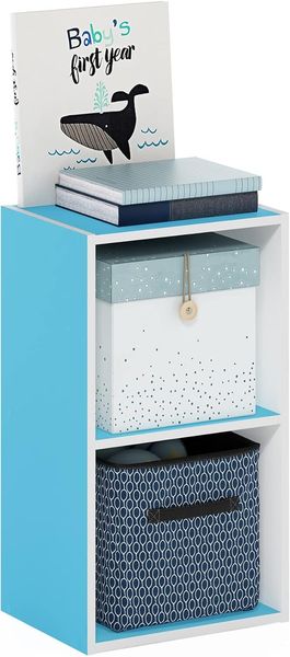 Furinno Pasir 2-stufiges Bücherregal mit offenem Regal, Hellblau/Weiß