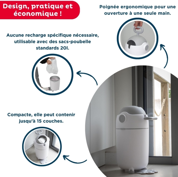 THERMOBABY - Windeleimer ohne Nachfüllung – kompatibel mit Standard-Müllbeuteln mit 20 l – geruchsneutral – für bis zu 15 Windeln Bild 3