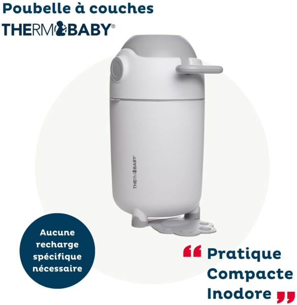 THERMOBABY - Windeleimer ohne Nachfüllung – kompatibel mit Standard-Müllbeuteln mit 20 l – geruchsneutral – für bis zu 15 Windeln Bild 2