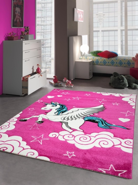 Carpetia Kinderteppich Kinderteppich Spielteppich Kinderzimmer Mädchen Teppich Einhorn Pink, rechteckig, Höhe: 13 mm