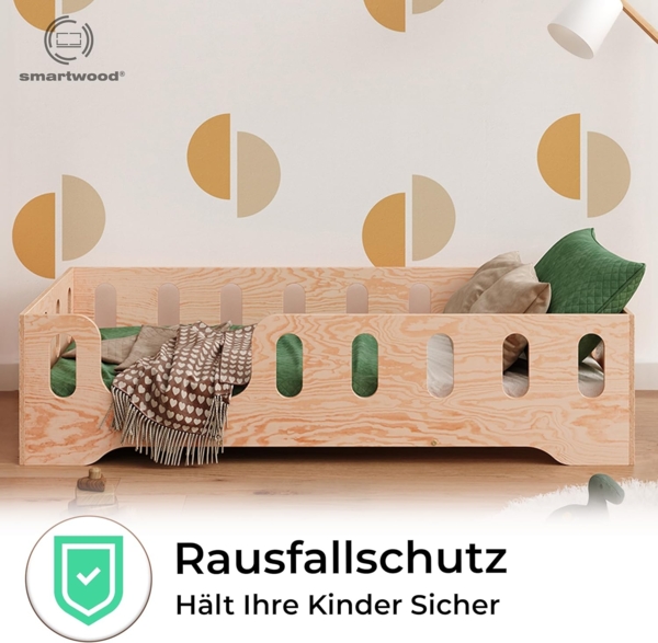 smartwood Bodenbett 140x200 Montessori Kinderbett aus Holz mit FSC-Zertifikat TILA 2L mit Rausfallschutz & Lattenrost bis 300kg belastbar - Einfache Montage Bild 6