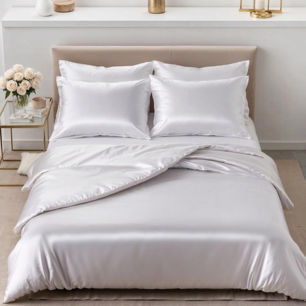 Cozyor Bettwäsche Satin glänzend 135x200, 155x200, 155x220, 200x200cm mit Reißverschluss, Satin, weiß Purity, 2 teilig, glänzend Satin, Bettbezug + Kissenbezug 40x80, besonders weich