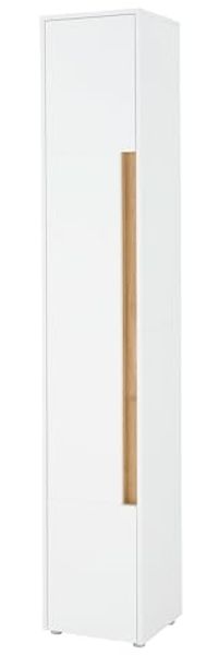 Lomadox Hochschrank CRISP-61 Weiß mit Eiche Nb, 1 Tür, 34cm breit