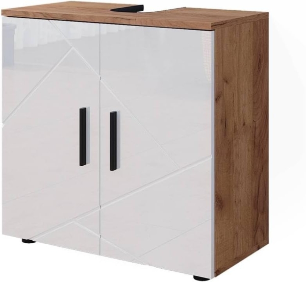 Vicco 'Irma' Waschbeckenunterschrank, Holz, Weiß / Natur, 59 x 30 x 60 cm