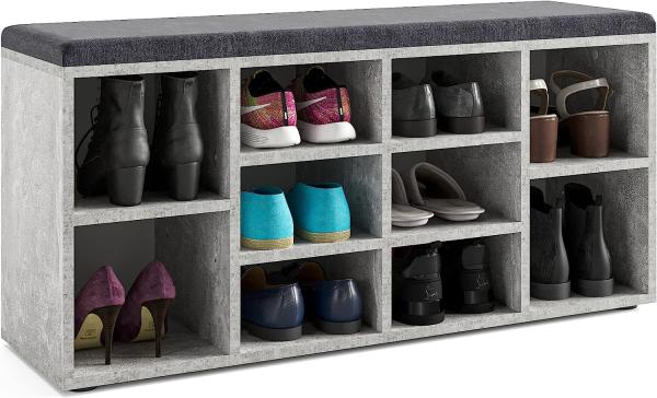 KOMTO Schuhbank mit Sitzfläche - Schuhregal Beton 104 x 50 x 30 cm Schuhschrank mit Sitzbank Flur Bank mit Stauraum Garderobenbank Sofia