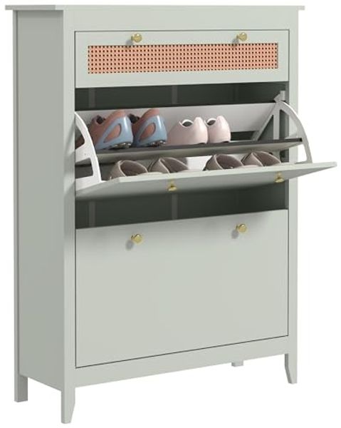 HOMCOM Schuhschrank mit 2 Klappen Schuhkipper mit Schublade, Schuhregal (Schuhablage, 1-St, Schuhkommode) für Eingangsbereich, Flur 88 x 30 x 120 cm, Grün