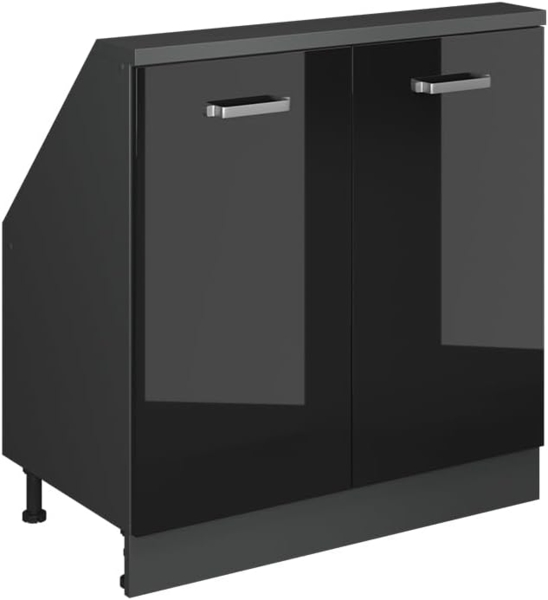 Küchenschrank für Dachschrägen R-Line Schwarz Hochglanz 80 cm mit 2 Türen Vicco