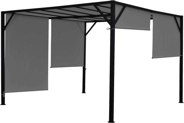 Pergola Baia, Garten Pavillon Terrassenüberdachung, stabiles 6cm-Stahl-Gestell + Schiebedach grau ~ 3x3m