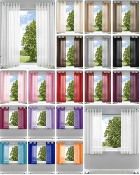 2er-Pack Gardinen Transparent Vorhang Set Wohnzimmer Voile Schlaufenschal mit Bleibandabschluß HxB 225x140 cm Rosa, 61000CN Bild 2