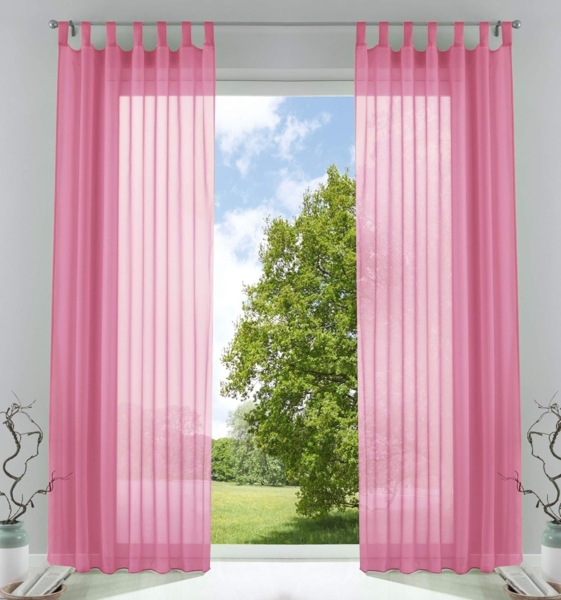 2er-Pack Gardinen Transparent Vorhang Set Wohnzimmer Voile Schlaufenschal mit Bleibandabschluß HxB 225x140 cm Rosa, 61000CN Bild 1