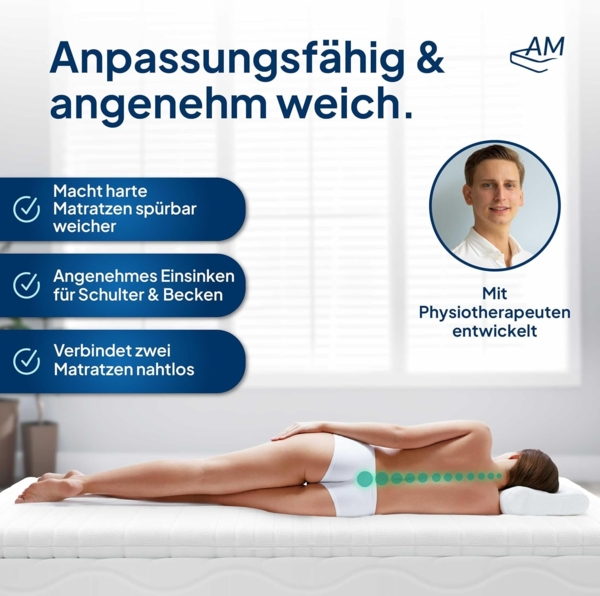 AM Qualitätsmatratzen Basic Topper 80x200 cm - Weiche & anpassungsfähige Matratzenauflage 80x200 cm - Auch für Boxspringbetten geeignet - Made in Germany Bild 2