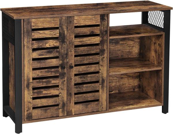 Vasagle Sideboard, Schrank mit 2 Türen, verstellbare Ablagen, Industrie-Design, vintagebraun-schwarz, 110 x 33 x 75 cm