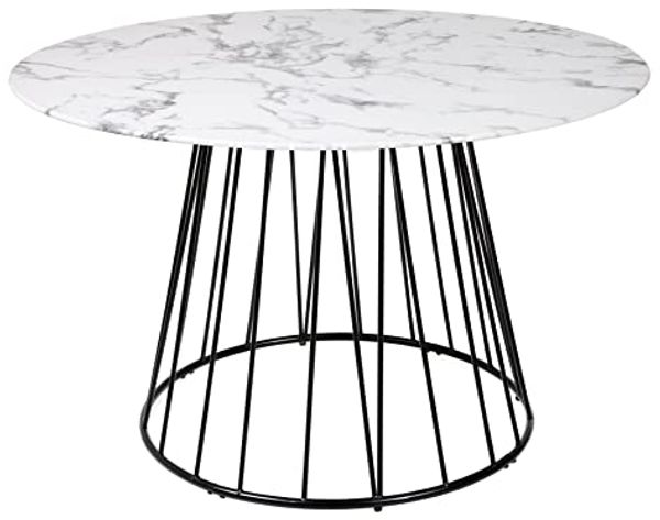 riess-ambiente Esstisch PARIS Ø120cm weiß / schwarz (Einzelartikel, 1-St), Glas · Metall · rund · Marmor-Design · Retro · Küche · Bistro