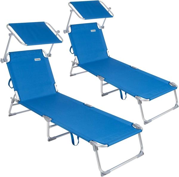 Deuba 2x Sonnenliege Ibiza Aluminium Sonnendach 190cm Blau