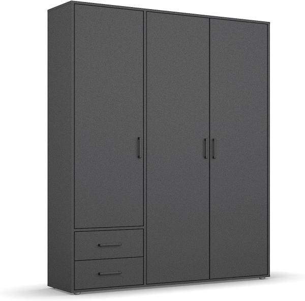 rauch Kleiderschrank; Drehtürenschrank VOYAGER, 3-türig, 2 Schubkästen, Graumetallic, 140x194x53xcm