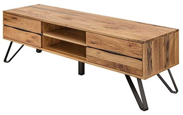 riess-ambiente Lowboard LIVING EDGE 160cm natur / anthrazit, Massivholz · TV-Board · Wildeichen-Front · Wohnzimmer
