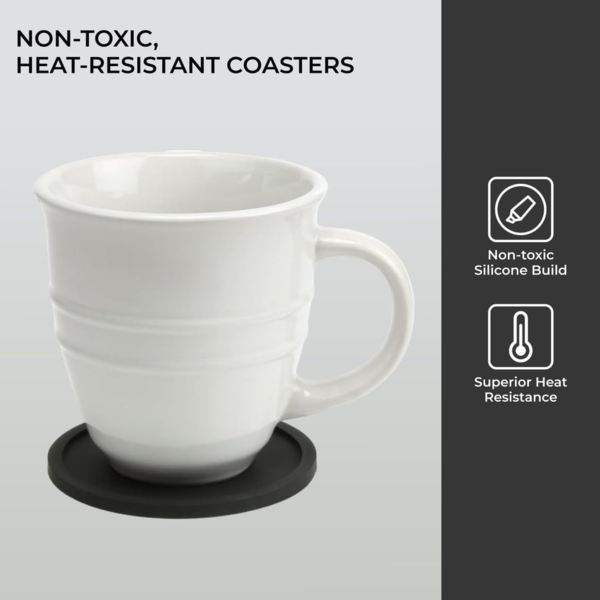 H&S Tassenuntersetzer Silikon Glasuntersetzer 6er Set Rund in Schwarz, 6-tlg, Silikon Glasuntersetzer Set 6 Stück Rund Schwarz Bild 4