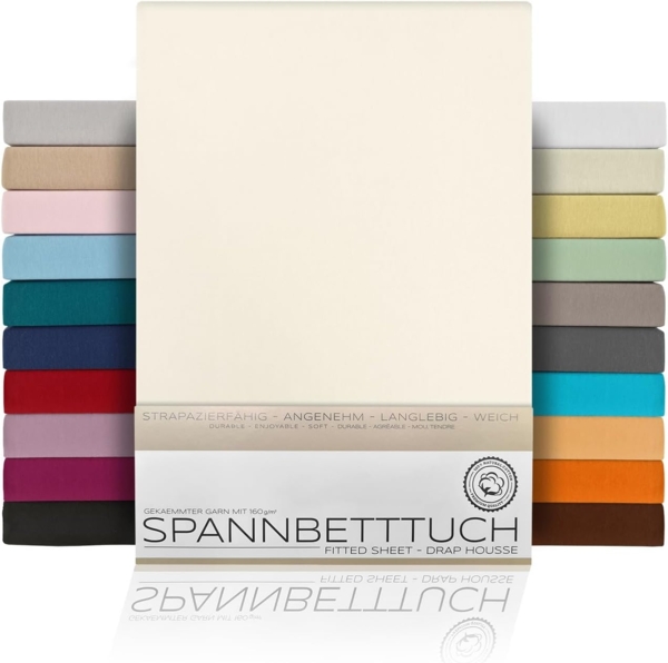 Beautex Spannbettlaken Spannbetttuch Bettlaken aus gekämmter Baumwolle Premium Jersey 160g/m², Jersey, Gummizug: rundum, (1 Stück)