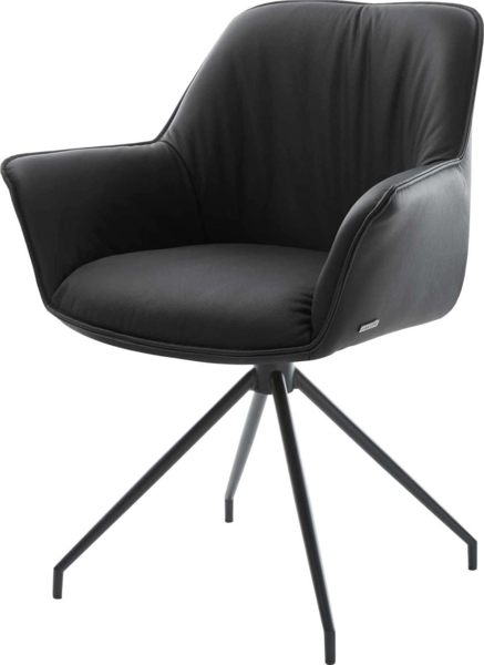 Esszimmerstuhl Keila-Flex mit Armlehnen Echt-Leder Schwarz Kreuzgestell konisch Schwarz