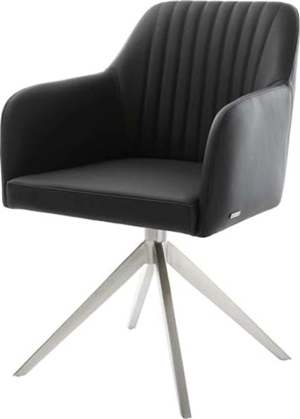 Drehstuhl Greg-Flex Echt-Leder Schwarz Kreuzgestell breit Edelstahl 360° drehbar Wippfunktion Taschenfederkern