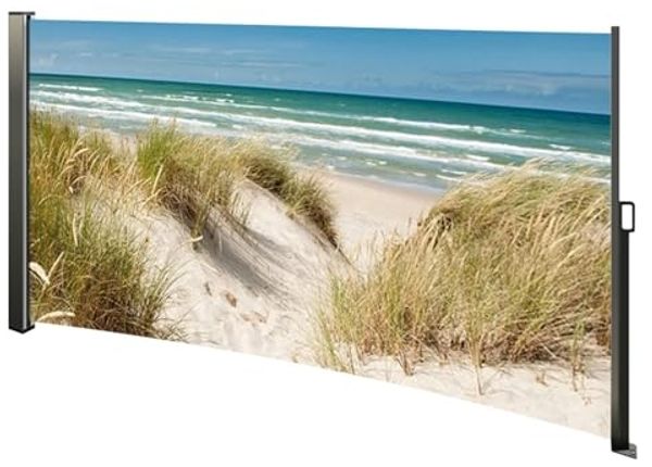 Seitenmarkise ausziehbar rechts, 160 cm hoch, Seitenrollo mit Fotodruck Ostsee