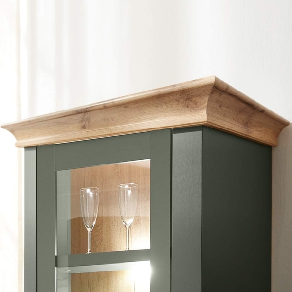Lomadox Vitrine CINCINNATI-61 im Landhausstil grün mit Wotaneiche, B/H/T: 68/207/45cm Bild 8