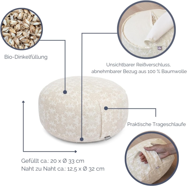 bodhi Meditationskissen Meditationskissen RONDO, 32 x 20 cm Bodhi Leaves, deep green, Dinkel Bild 3