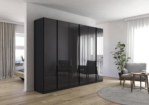 Drehtürenschrank >Modesty< in Glas basalt / grau metallic - 271x210x54 (BxHxT)