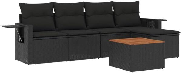 vidaXL 6-tlg. Garten-Sofagarnitur mit Kissen Schwarz Poly Rattan 3256867