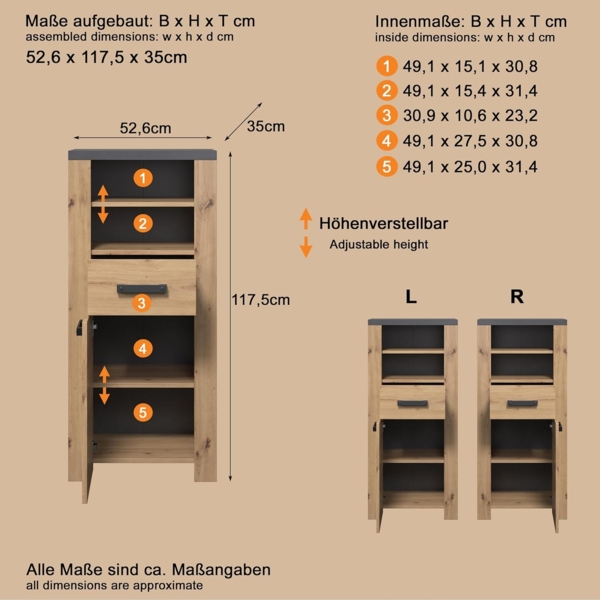 Standschrank Franka / Follow, Holzwerkstoff, Holzfarben, 53 x 118 x 35 cm Bild 3