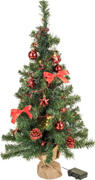 Bambelaa! Weihnachtsbaum Künstlich Mit Beleuchtung Geschmückt Tannenbaum Dekoriert Christbaum Beleuchtet LED 75cm Rot