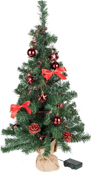 Bambelaa! Weihnachtsbaum Künstlich Mit Beleuchtung Geschmückt Tannenbaum Dekoriert Christbaum Beleuchtet LED 75cm Rot Bild 3
