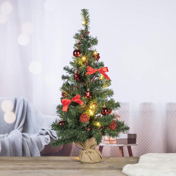 Bambelaa! Weihnachtsbaum Künstlich Mit Beleuchtung Geschmückt Tannenbaum Dekoriert Christbaum Beleuchtet LED 75cm Rot Bild 2