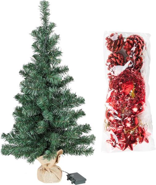 Bambelaa! Weihnachtsbaum Künstlich Mit Beleuchtung Geschmückt Tannenbaum Dekoriert Christbaum Beleuchtet LED 75cm Rot Bild 4