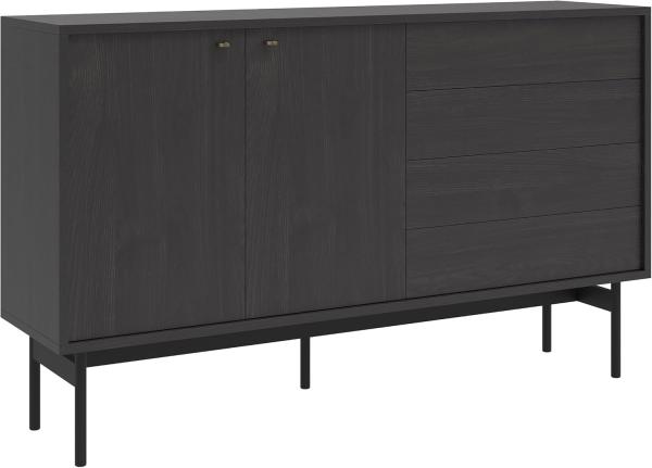 Selsey 'Olar' Sideboard 2-türig mit vier Schubladen, Holzoptik Esche Portland schwarz, ca. 93 x 154 x 38 cm