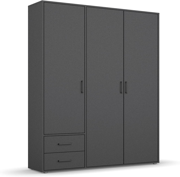 rauch Drehtürenschrank Kleiderschrank Schrank Garderobe Wäscheschrank VOYAGER (in 3 verschiedenen Ausstattungen BASIC/CLASSIC/PREMIUM) moderne Griffe in Graumetallic mit Außenschubkästen MADE IN GERMANY
